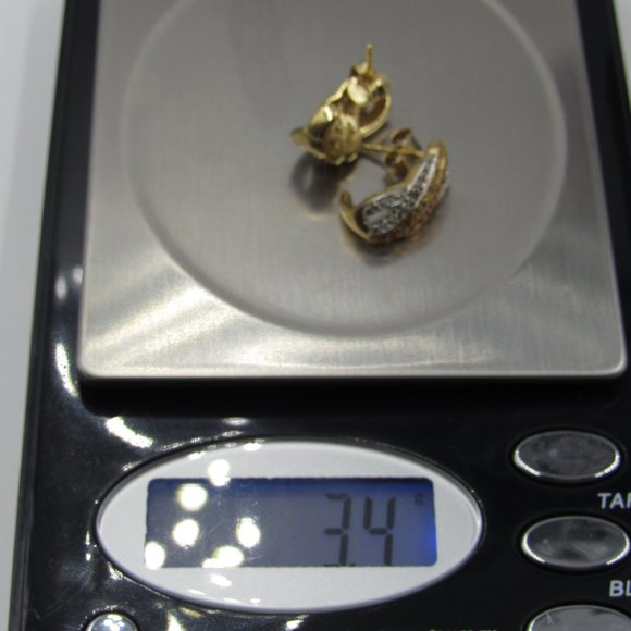 Sterling Silver Tri Color Diamond Stud Earrings - Picture 5 of 5